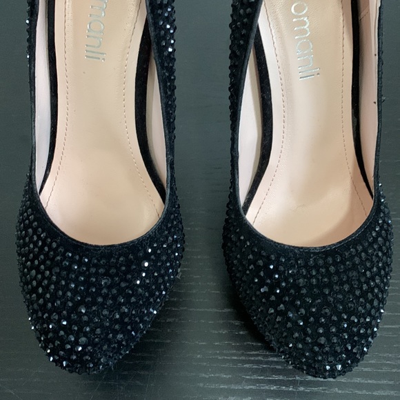 Black suede/rhinestone platform, stilettos - Picture 12 of 13